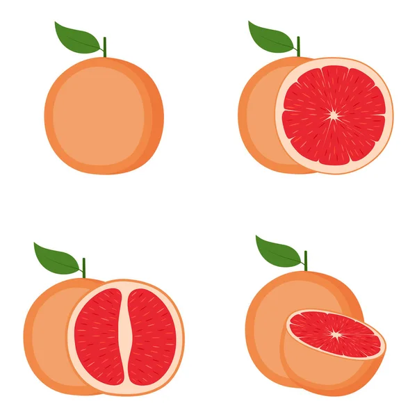 Γκρέιπφρουτ Ολόκληρα Φρούτα Μισά Φέτα Διανυσματική Απεικόνιση — Διανυσματικό Αρχείο