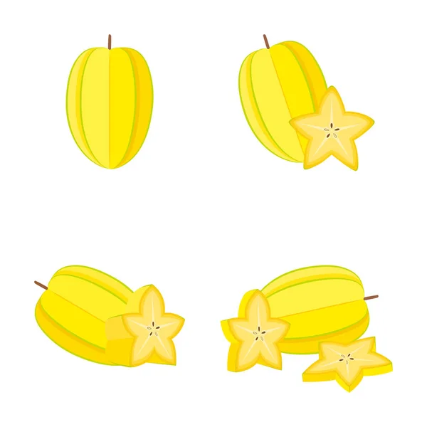 Karambola Sternfrucht Ganze Frucht Halbe Frucht Scheibe Vektorillustration — Stockvektor