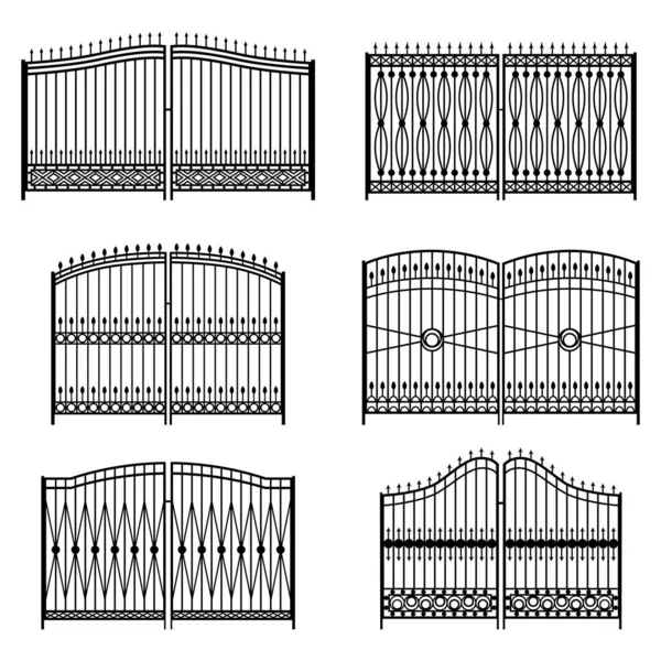 Set Sagome Cancelli Decorativi Forgiati Illustrazione Vettoriale — Vettoriale Stock