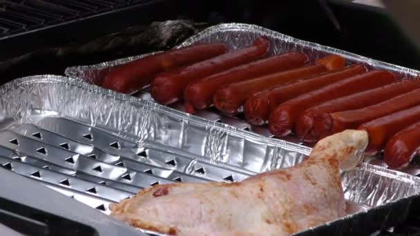 Nourriture à la saucisse sur le barbecue Feu de charbon — Video