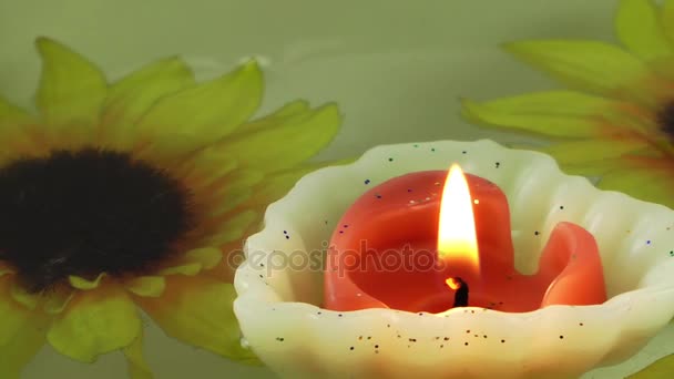 Свічки квіти і листя на воді — стокове відео
