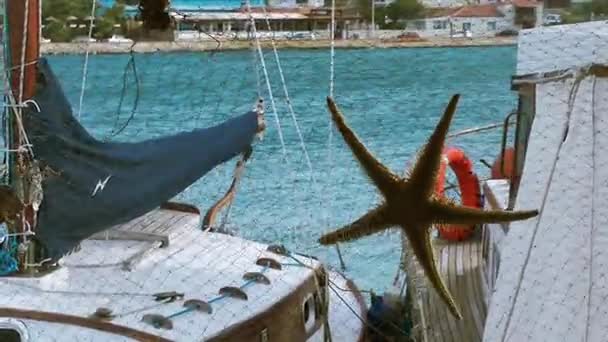 Mar Atrás Das Estrelas Mar Rede Pesca — Vídeo de Stock