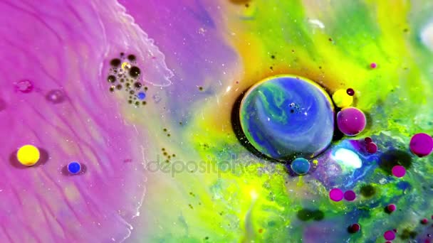 Tinta Caos Colorida Espalhada Líquido Esferas Movimento Turbulência — Vídeo de Stock