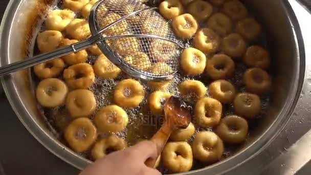 Turkse Anatolië Traditionele Zoete Dessert Donut Met Naam Lokma — Stockvideo