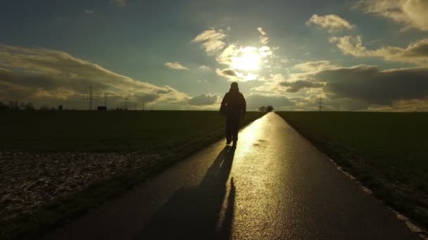 People Silhouette Road Field — Stock Video