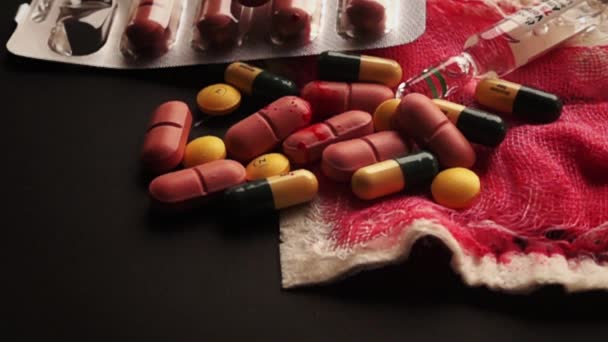 Bloody Bandage Medicine Pills — Stock Video