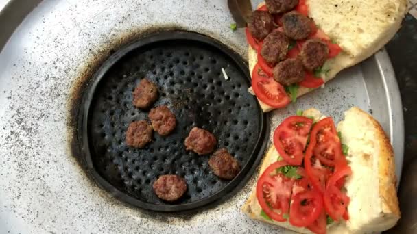 Kofte Albóndigas Estilo Turco Aire Libre — Vídeos de Stock