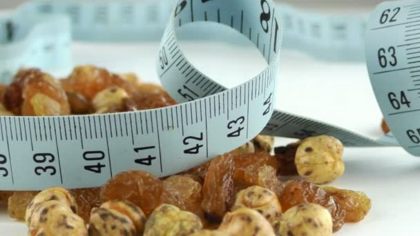 レーズンとひよこ豆と測定マクロの表示 — ストック動画