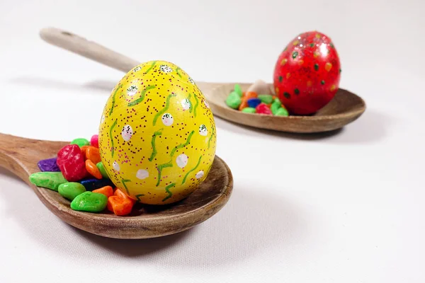 Colorful Easter Egg Wooden Spoon — Stock Photo, Image