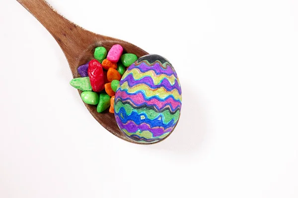 Colorful Easter Egg Wooden Spoon — Stock Photo, Image