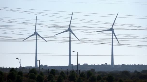 Wind Turbines Stone Old Lighthouse — Stock Video