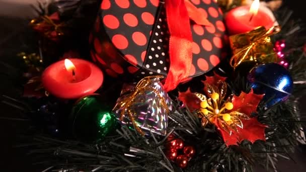 Mum Işıkları Üzerine Noel Dekorasyonu — Stok video
