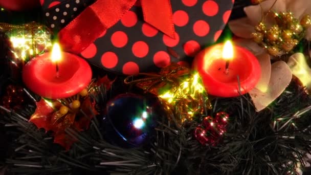 Mum Işıkları Üzerine Noel Dekorasyonu — Stok video