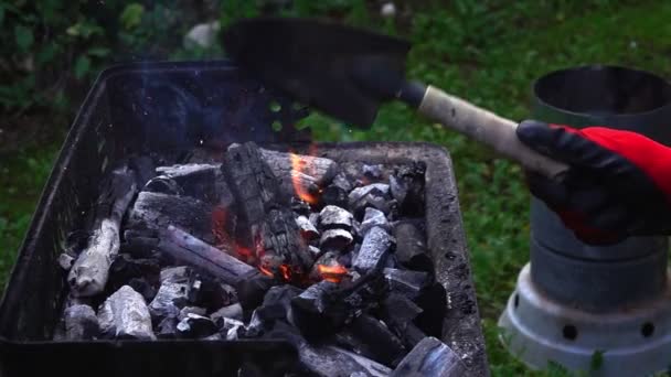 Kohlefeuer Und Asche Zum Grillen — Stockvideo