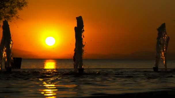 Mensen Silhouet Zonsondergang Zee — Stockvideo