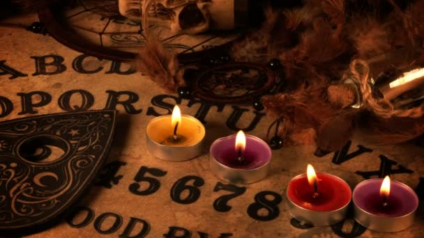 Teschio Candele Ouija Spirit Board — Video Stock
