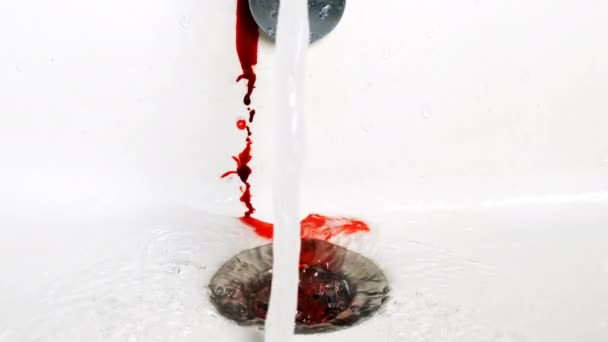 Waterkraan Spoelbak Badkamer Bloed — Stockvideo