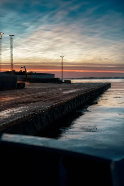 Napkelte Kikötőben Reggel Kikötőben Tájkép Tengerpart Nyári Reggel — Stock Fotó