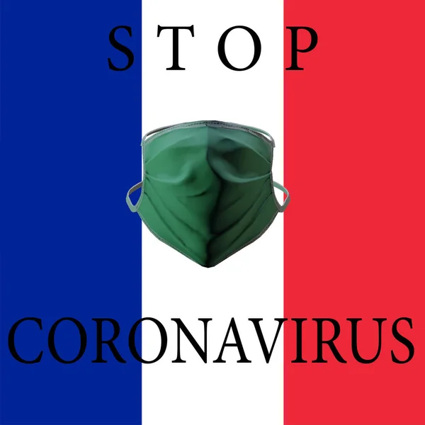 Zatrzymać Koronawirusa Flaga Francji Ilustracja Maska Ochronna Tle Flagi Francji — Zdjęcie stockowe