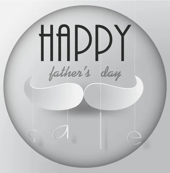Happy Fathers Day sale banner. Concept for poster, flyer. Holiday design, checkered white background,  paper cut out mustache shaped , paper cut out art style, vector illustration . hanging letters.