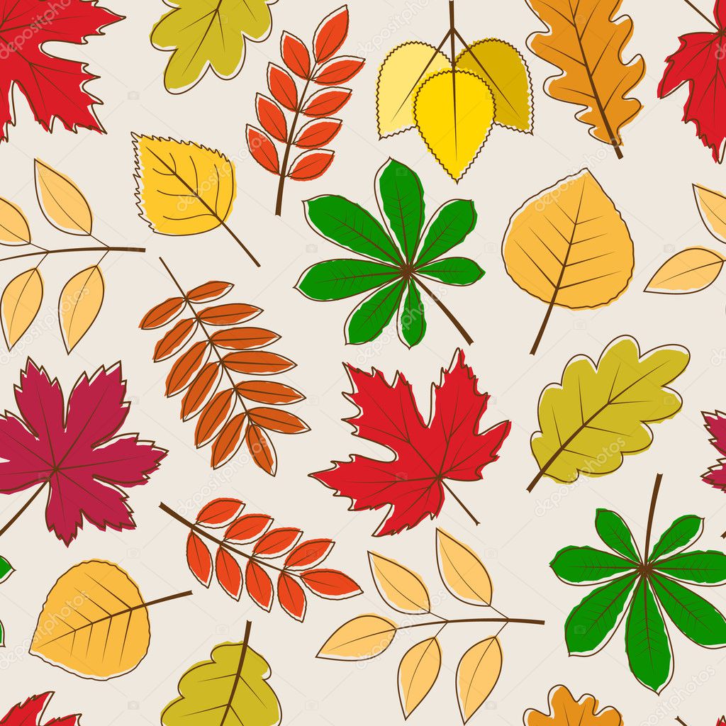 vector seamless background with autumn colored leaves