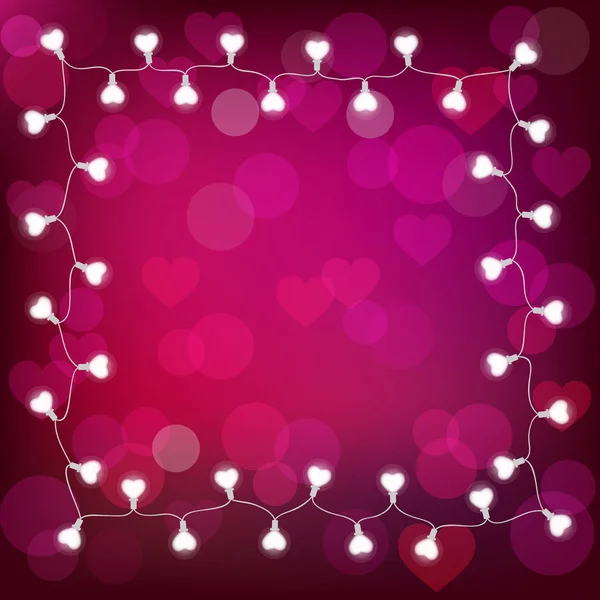 Vetor realista st. valentine 's lanterna guirlanda sobre fundo roxo. cartão de S. Valentim — Vetor de Stock