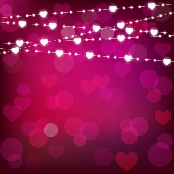 Vetor realista st. valentine 's lanterna guirlanda sobre fundo roxo. cartão de S. Valentim — Vetor de Stock