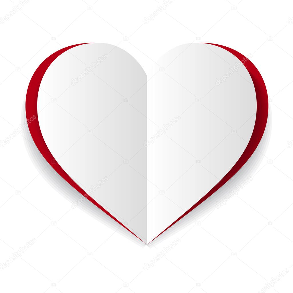 vector red paper heart on white background