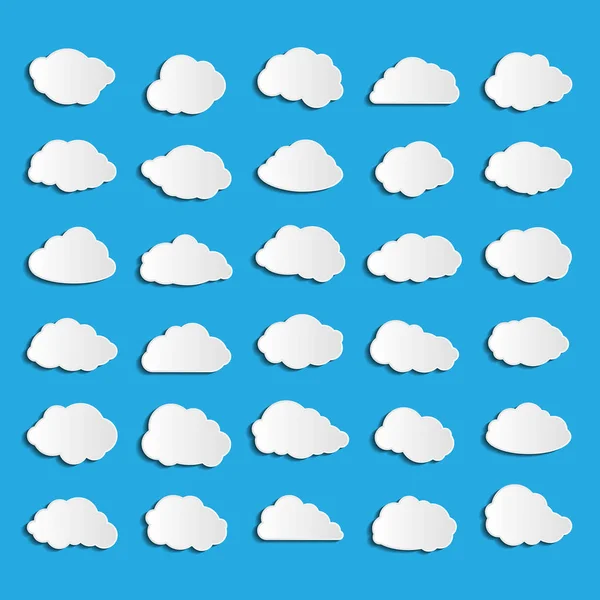 Collection of vector clouds on blue background — Stock Vector