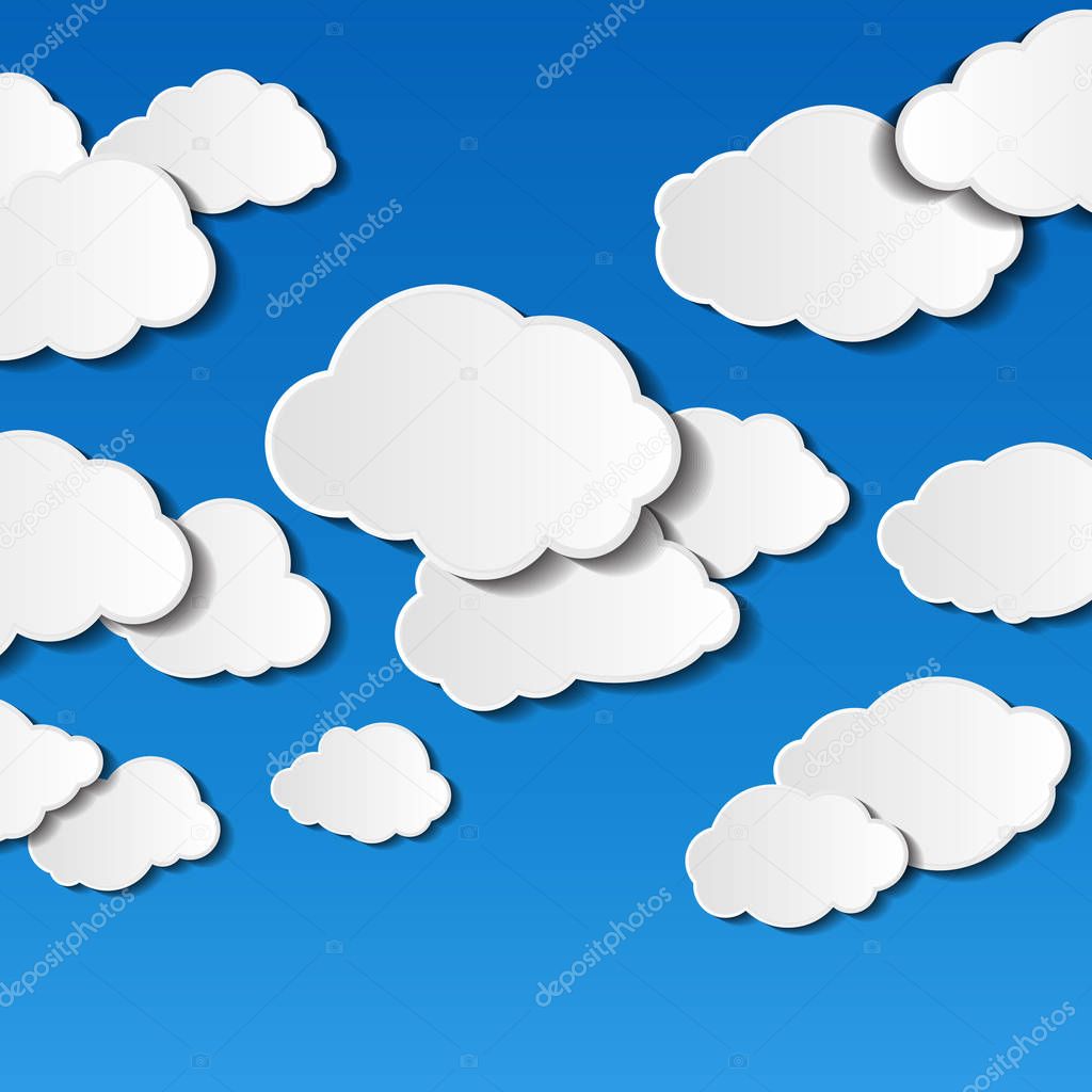 vector illestration of clouds on blue background with place for text