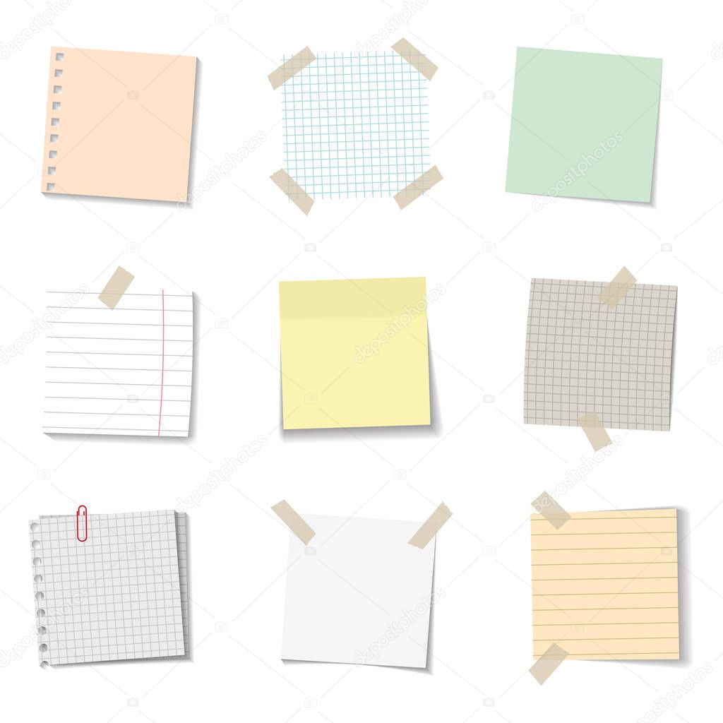 vector set of realistic paper memo sheets