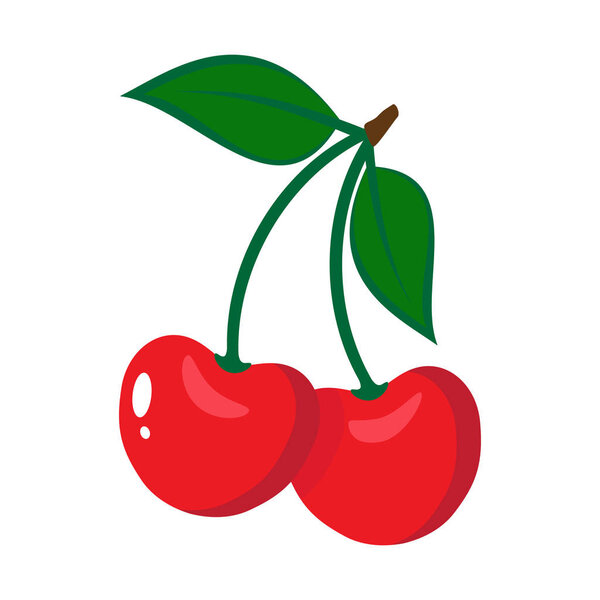 illustration of red glossy cherries on white background