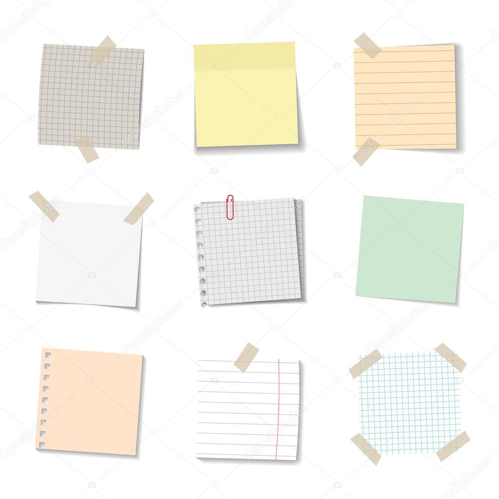 vector set of realistic paper memo sheets