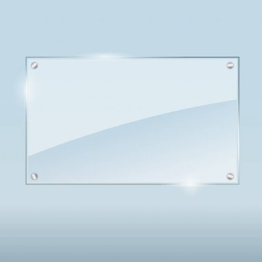 cam veya plastik şeffaf panel mavi arka plan üzerinde vektör çizim