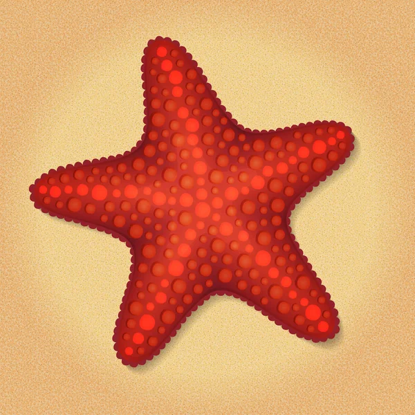 Ilustración de la estrella roja del mar en el fondo de arena de playa — Archivo Imágenes Vectoriales