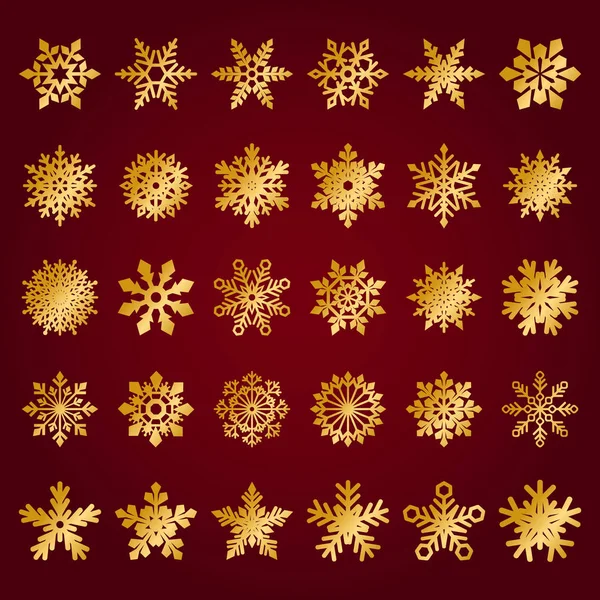 Set of vector snowflakes on red background — Stock Vector