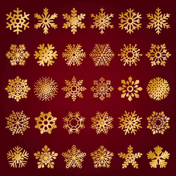 Set of vector snowflakes on red background — Stock Vector