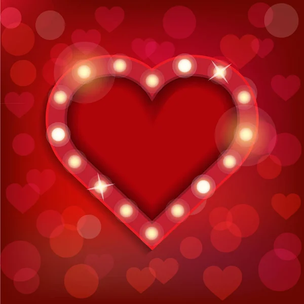 Lesklé srdce rám pro den svatého Valentýna na červeném pozadí vektor — Stockový vektor
