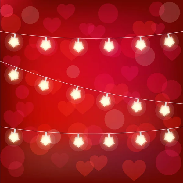 Vetor realista st. valentine 's lanterna guirlanda sobre fundo vermelho. cartão de S. Valentim — Vetor de Stock