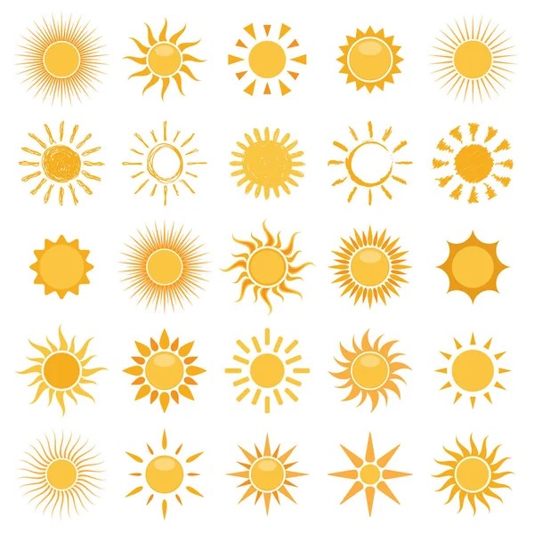 Vector collection of sun icons on white background — Stock Vector