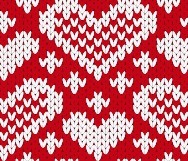 Vector Knitting Seamless Background Red Hearts — 스톡 벡터