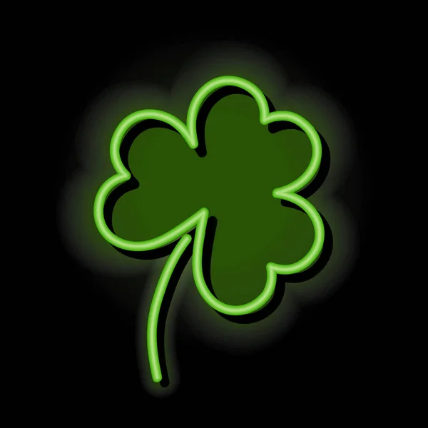 Vector Illustratie Van Neon Shamrock Zwarte Achtergrond — Stockvector