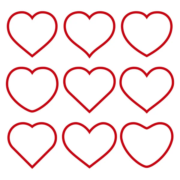 Набір Векторних Червоних Сердець Білому Тлі — стоковий вектор