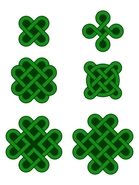 Kolekcja Wektorowa Zielonych Celtyckich Symboli Shamrock — Wektor stockowy