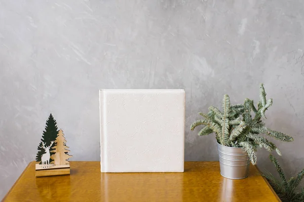 Cuaderno Fotos Cuero Blanco Con Navidad — Foto de Stock