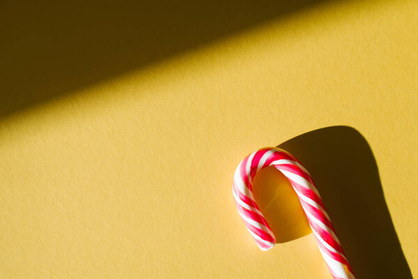 Рождество минималистская стильная открытка. Мятный тростник с жесткой мятой. Вид с вершины. Копирование пространства
