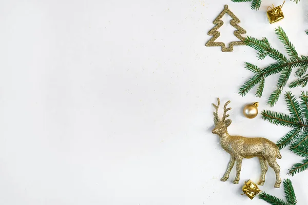 Natal Fundo Ano Novo Composição Decorações Natal Ramos Abeto Branco — Fotografia de Stock