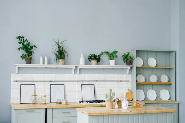 Interior Cocina Estilo Escandinavo Colores Blanco Menta — Foto de Stock