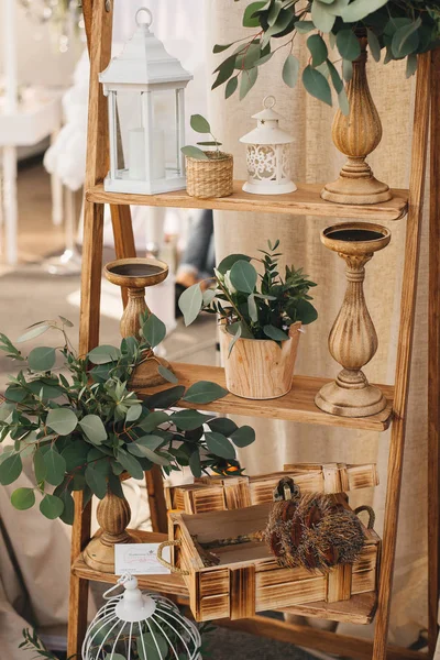 Elementos Decorativos Una Escalera Madera Decoración Una Boda Una Casa — Foto de Stock