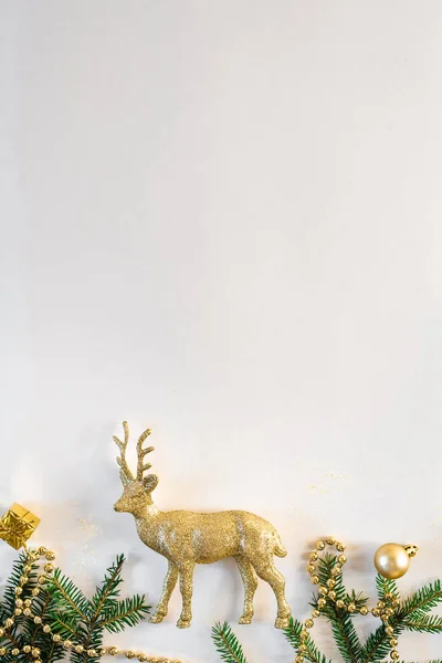 Bożonarodzeniowa Granica Gałązek Świerkowych Zabawek Świątecznych Przygotowania Nowego Roku Tło — Zdjęcie stockowe